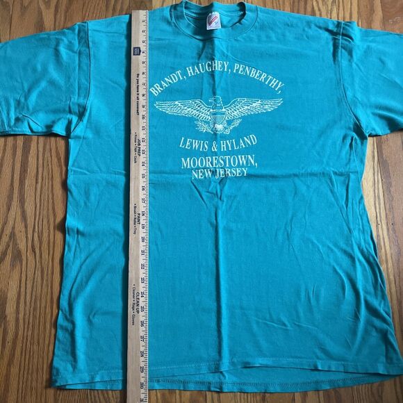 Vintage Jerzees Moorestown New Jersey Law Firm Eagle Made In USA Teal T-Shirt XL - Picture 5 of 6